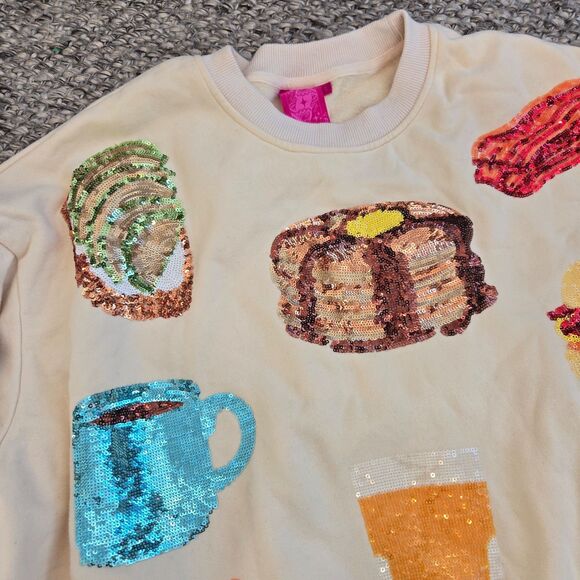 QUEEN OF SPARKLES Tops - Queen of Sparkles Breakfast Crew Neck Sweatshirt Size Small sequins Food